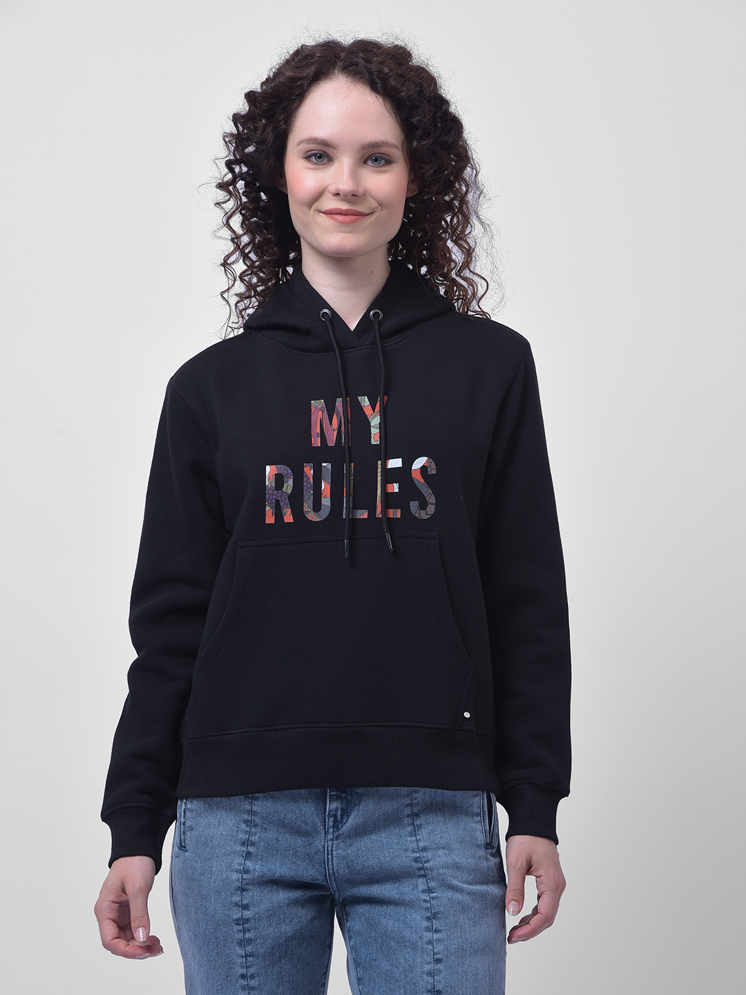 Numero Uno Women Black Printed Hoodie